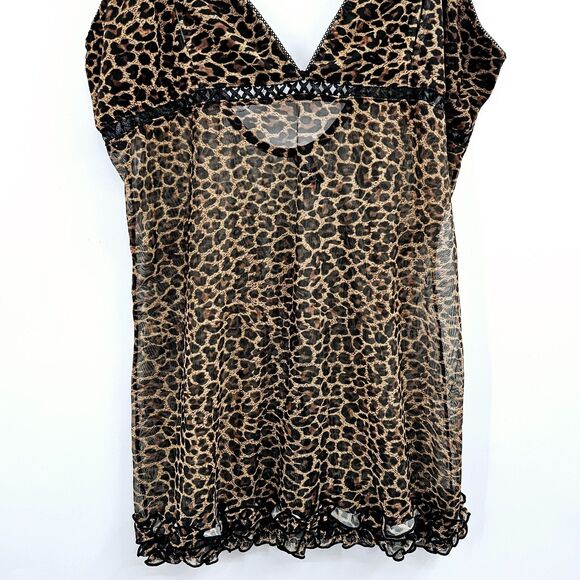 Collection Lingerie XL Leopard Mesh Babydoll Chemise Red Ribbon Bows - Picture 4 of 8